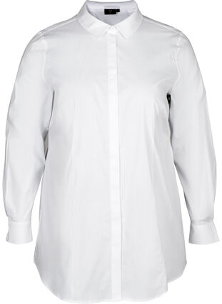 Langermet skjorte i bomull, Bright White, Packshot image number 0