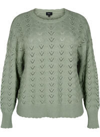 Langermet strikket bluse med et åpent mønster, Green Bay Langermet strikket bluse med et åpent mønster