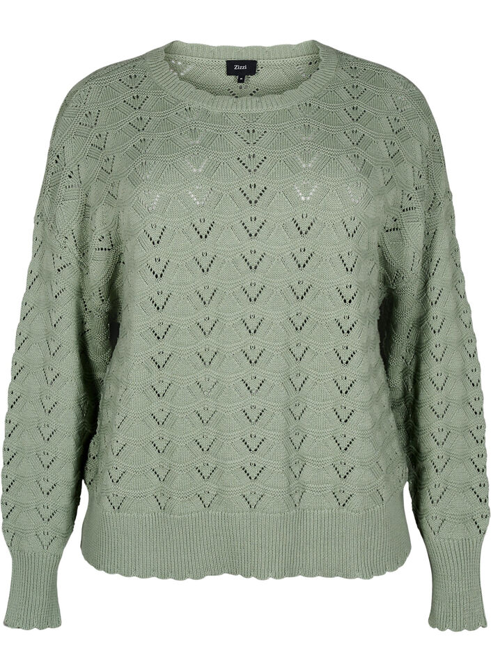 Langermet strikket bluse med et åpent mønster, Green Bay, Packshot image number 0