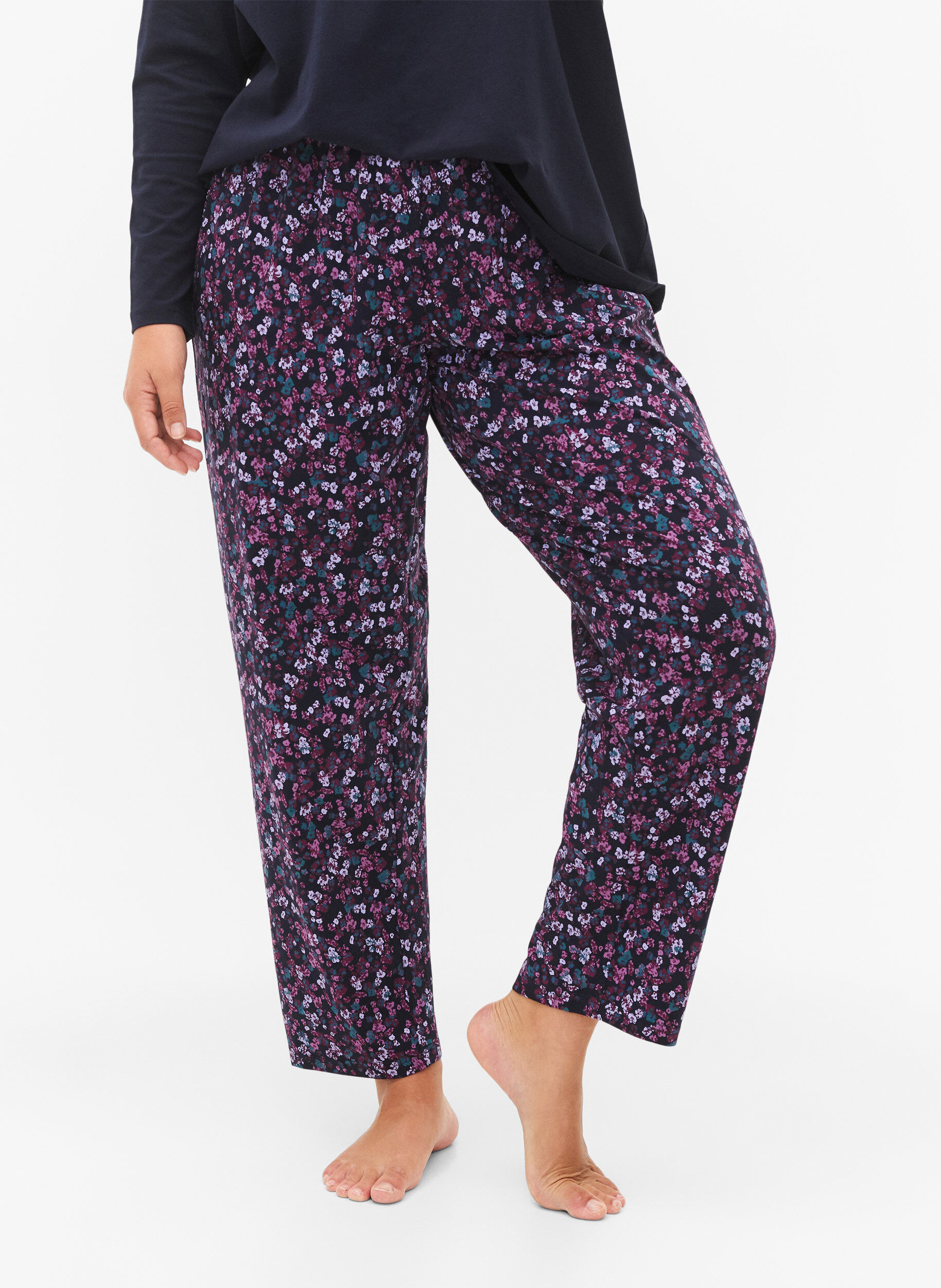 Zizzi Bomull Pyjamas bukser med utskrift, Bl&aring;, Model image number 2
