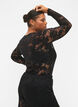 Langermet bluse med blondekant og V-hals, Black, Model image number 3