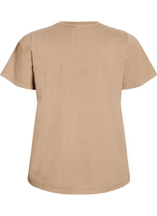 Zizzi T-skjorte i organisk bomull med et vasket utseende, Beige, Packshot image number 1