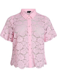 Skjortebluse i blonde med perleknapper, Rosa