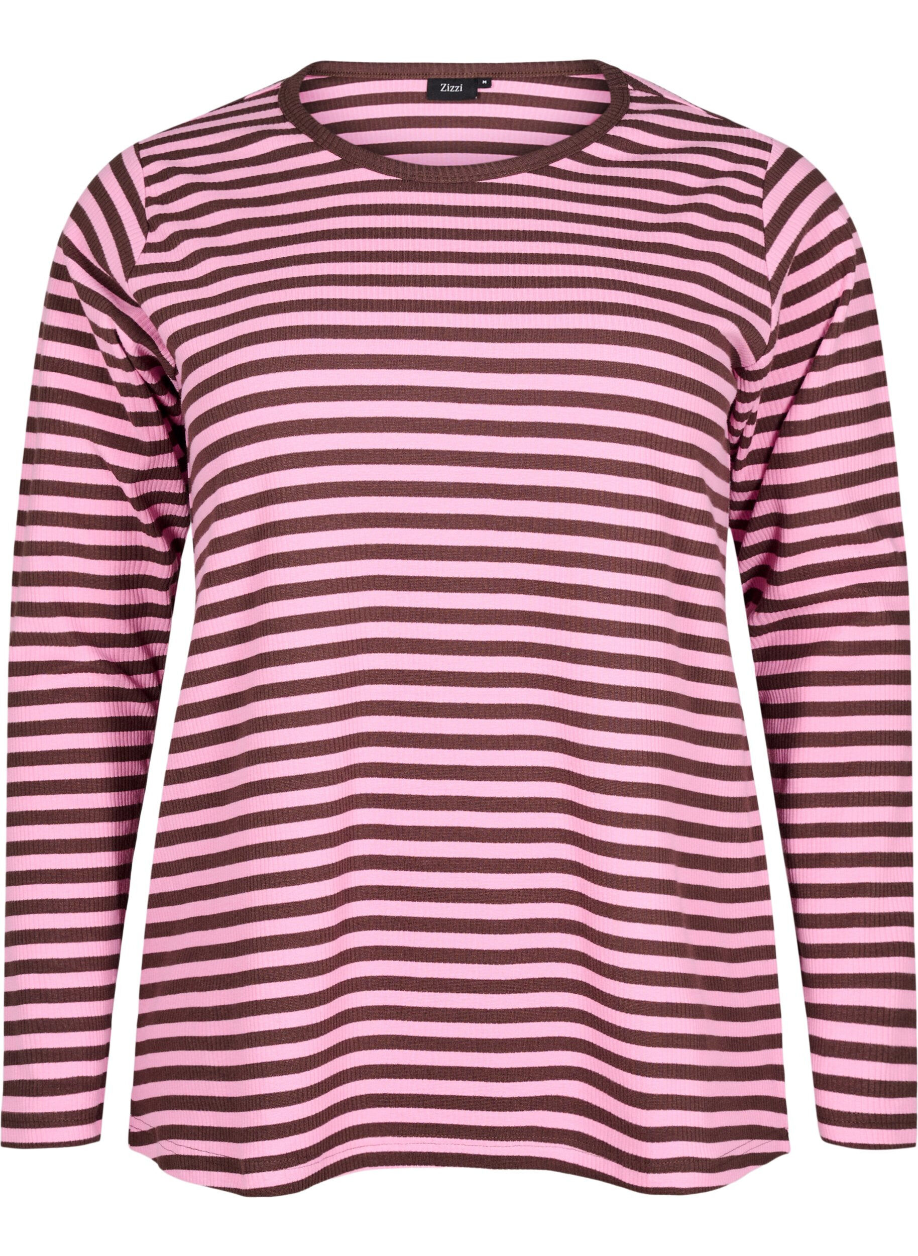 ZizziStripete bluse med lange ermer, Rosa, Packshot image number 0
