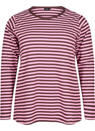 Stripete bluse med lange ermer, Rosa