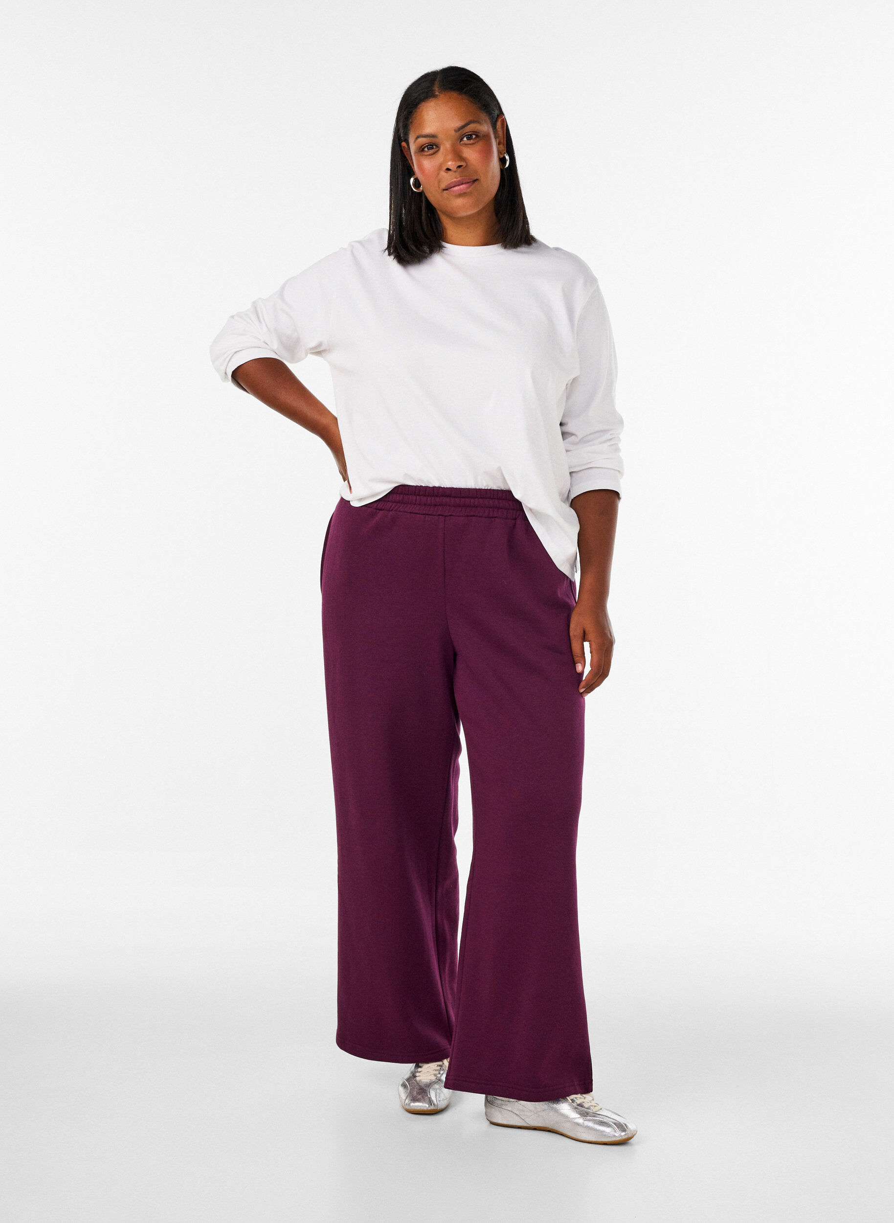 ZizziSweatpants med h&oslash;y midje og vide ben, Lilla, Model image number 0