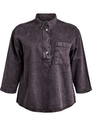 Løs denimskjorte med 3/4-ermer, Grå