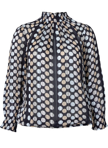 Mønstrete bluse med smock, Black Dots AOP, Packshot image number 0