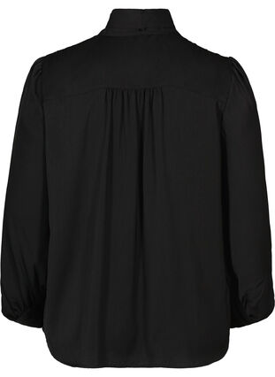 Skjorte med lette puffermer og knytedetalj, Black, Packshot image number 1