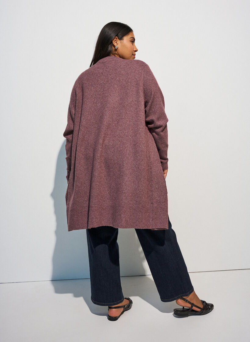Ribbestrikket cardigan med lommer, Rosa, Model image number 2
