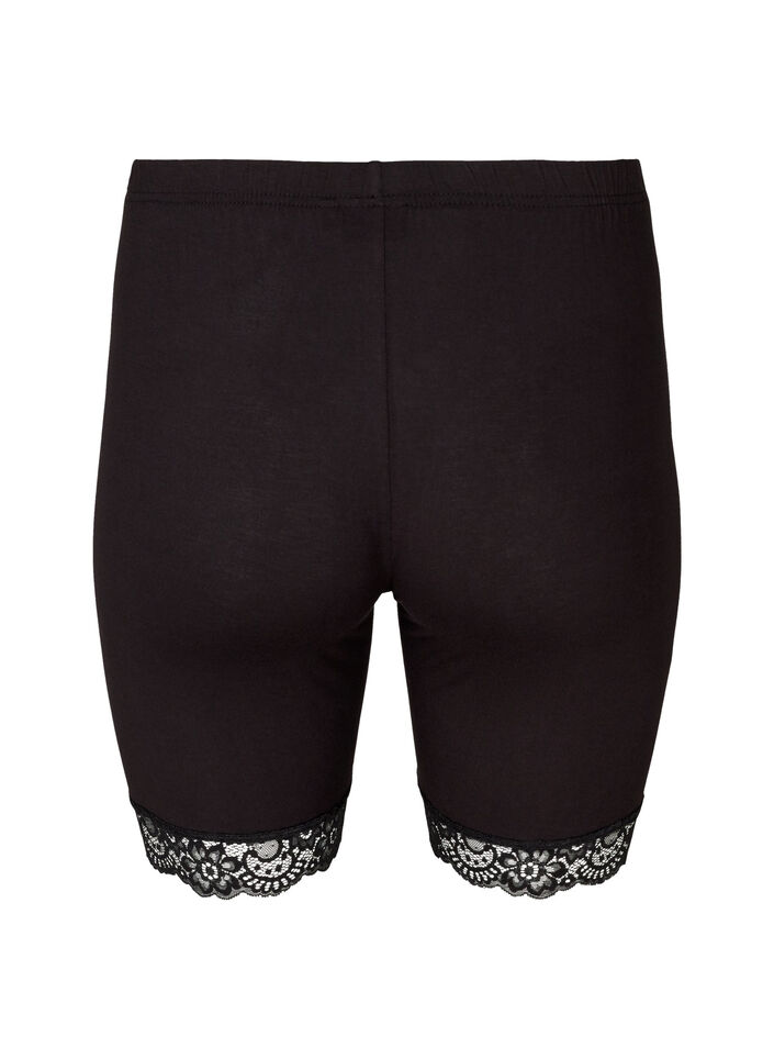 Sykkelshorts med blondekant, Svart, Packshot image number 1