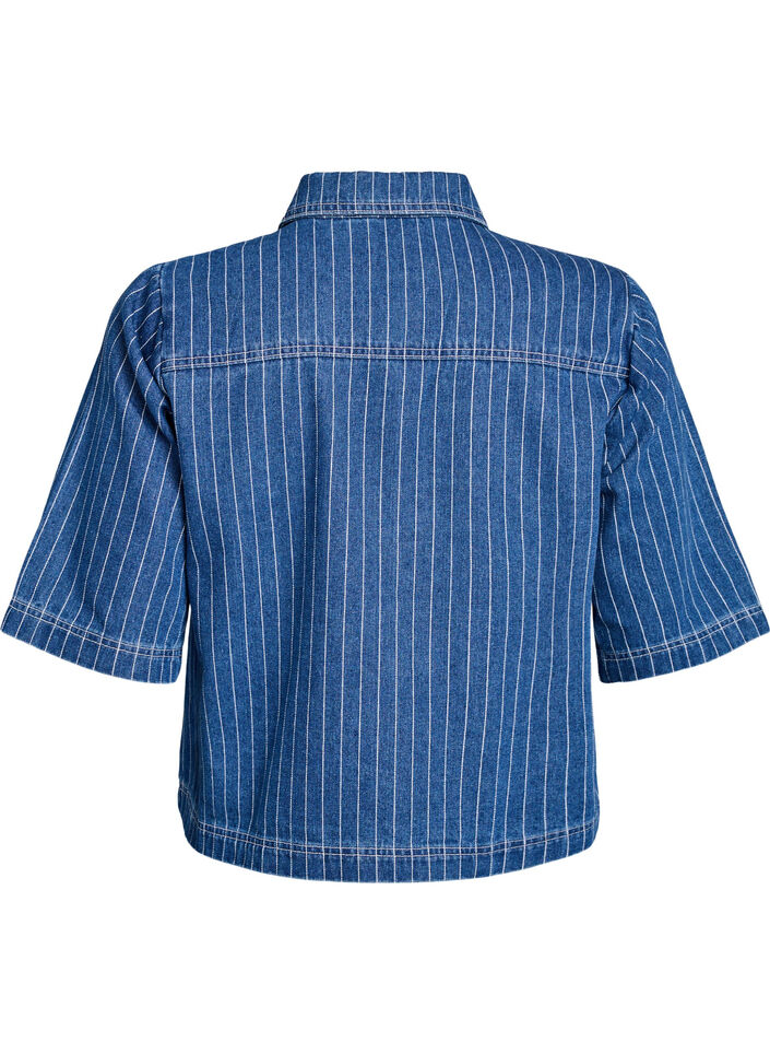 Kort stripete denimskjorte, Blue Denim Stripe, Packshot