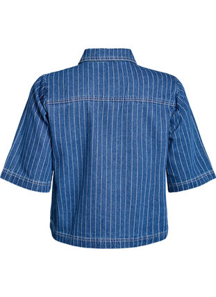 Zizzi Kort stripete denimskjorte, Blue Denim Stripe, Packshot image number 1