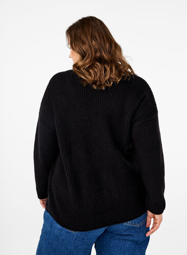 Zizzi Genser med stripemønster og lange ermer, Black Mel., Model image number 1