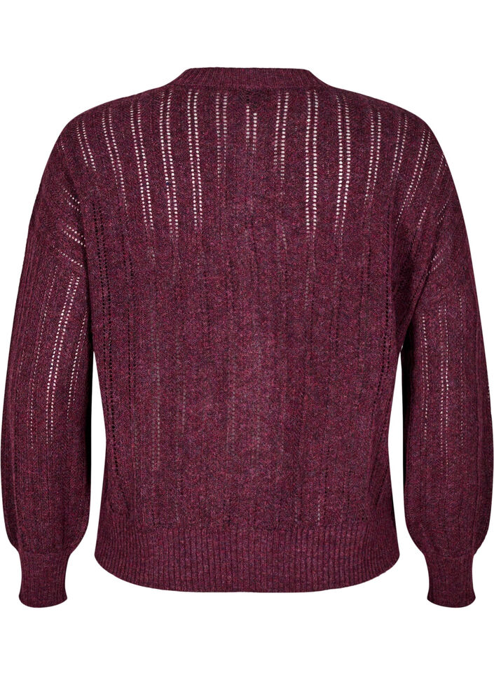 Strikket cardigan med &aring;pent m&oslash;nster, M&oslash;rk Bordeaux, Packshot image number 1