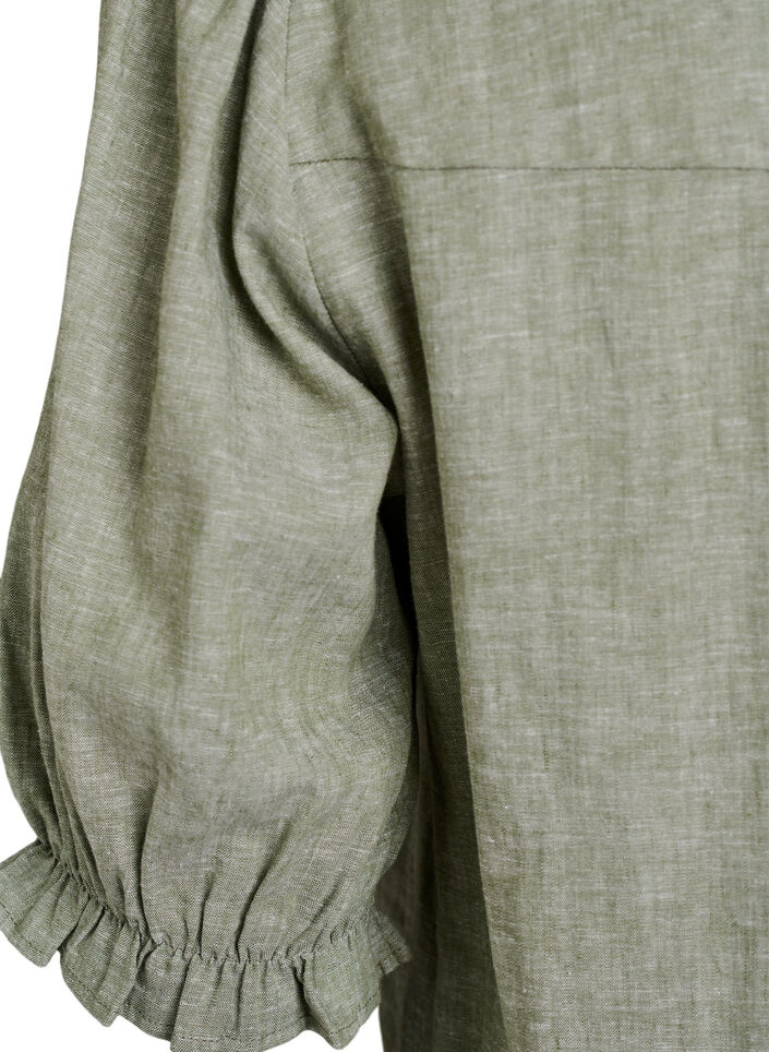 Bluse i lin og viskose med 1/2 ermer, Gr&oslash;nn, Packshot image number 3