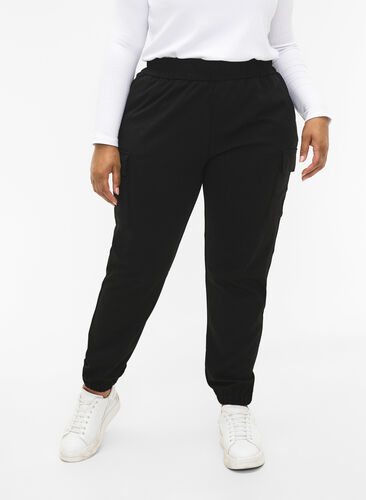 Cargobukse med elastisk midje, Black, Model image number 2