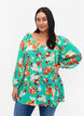 Viskosebluse med mønster og 3/4 ermer, Grønn, Model image number 0
