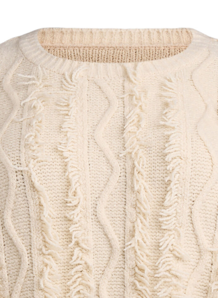 Strikk med rund hals og teksturert mønster, Beige, Packshot
