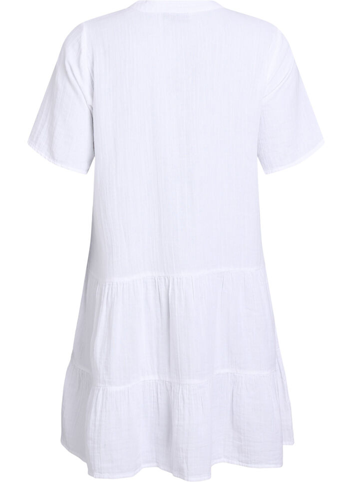 Kort A-linjekjole i bomullsmuslin, Hvit, Packshot image number 1
