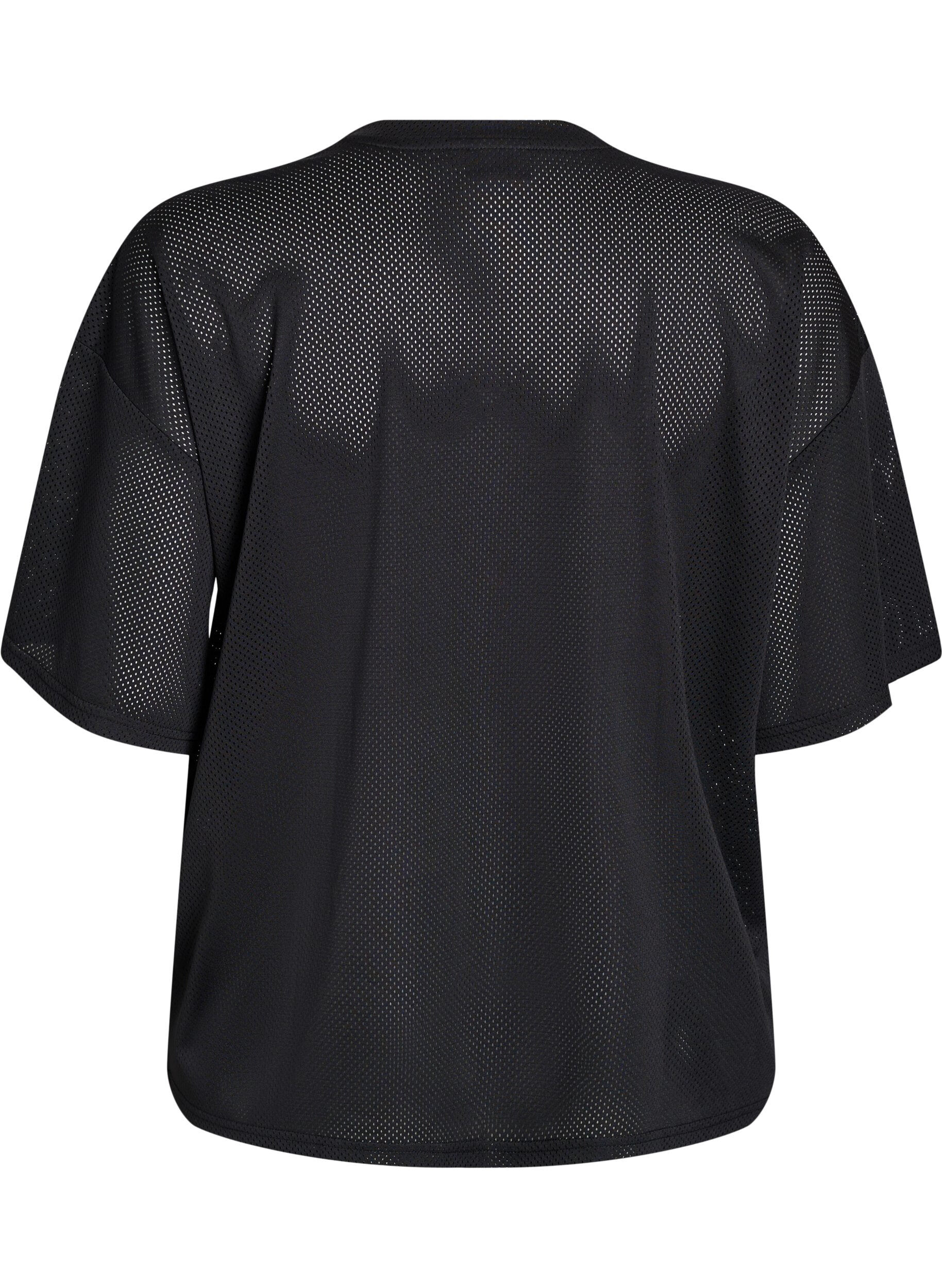 Zizzi Sporty T-skjorte med fronttrykk, Black, Packshot image number 1