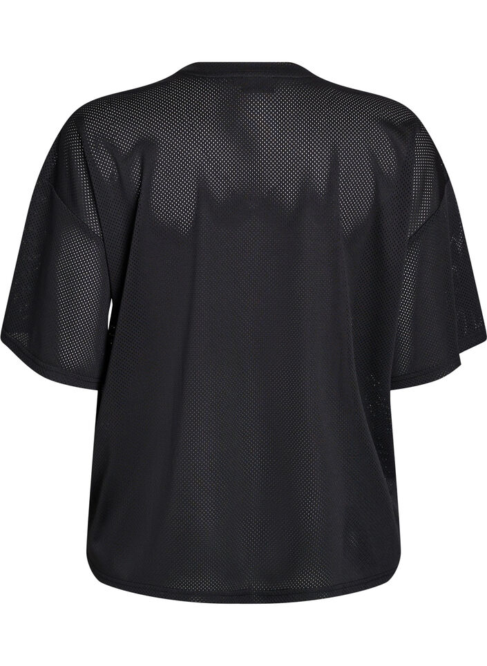 Sporty T-skjorte med fronttrykk, Black, Packshot image number 1