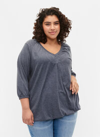 Melert bluse med V-hals, Navy Blazer Mélange, Model