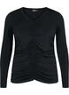 Bluse med v-hals og drapering, Black, Packshot image number 0