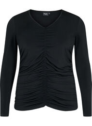 Bluse med v-hals og drapering, Black