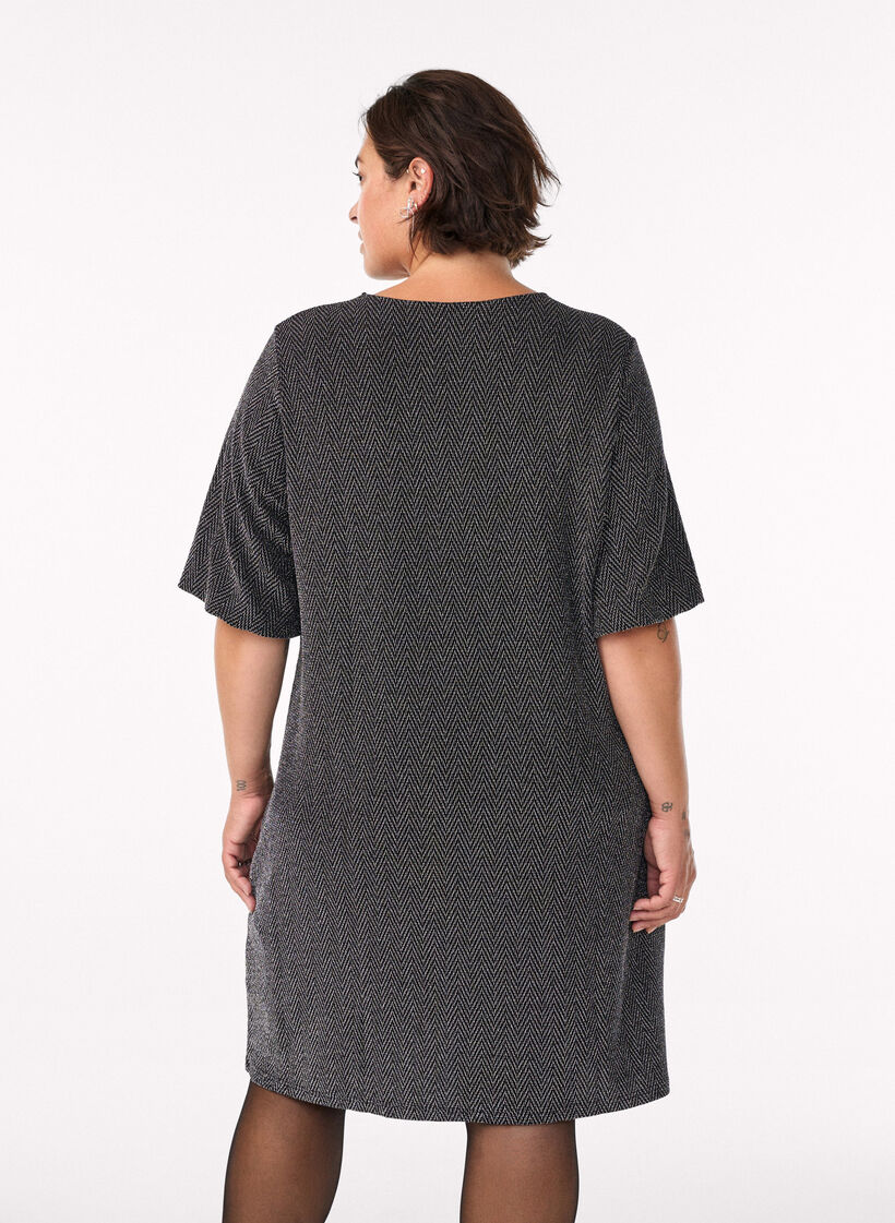 Kort kjole med glittermønster, Svart, Model image number 2