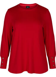 Langermet genser med knappedetaljer, Tango Red