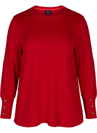 Langermet genser med knappedetaljer, Tango Red, Packshot image number 0