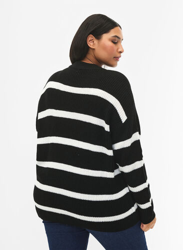 FLASH - Strikket genser med striper, Black/White Stripe, Model image number 1