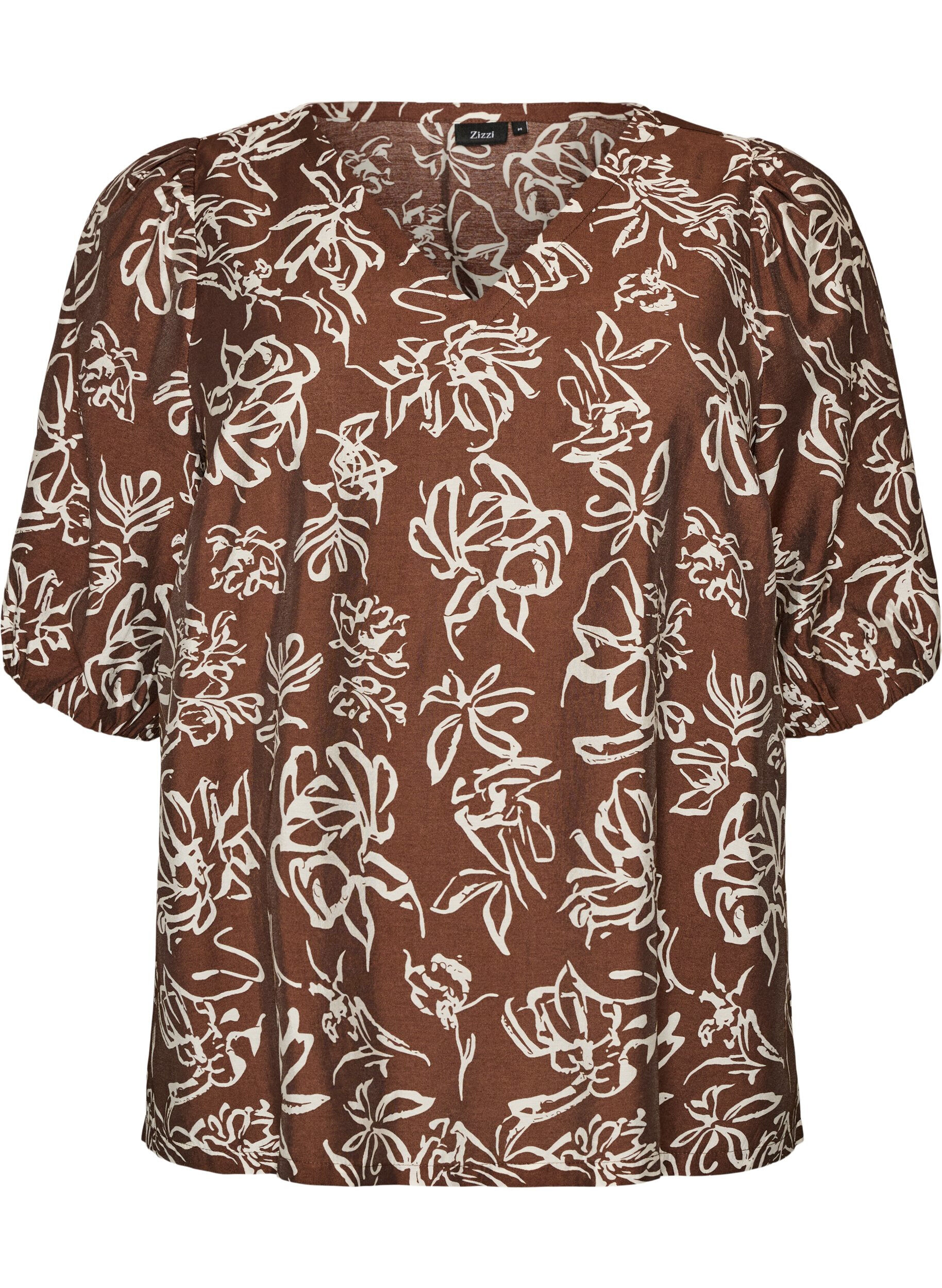 ZizziViskosebluse med V-hals, Brun, Packshot image number 0