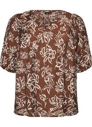 Viskosebluse med V-hals, Brun