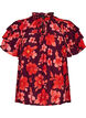 Bluse i viskose med blomstermotiv og volangermer, Lilla, Packshot image number 0