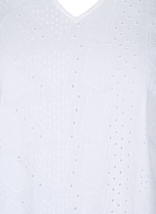 Kortermet bomullskjole med broderi anglaise, Bright White, Packshot image number 2