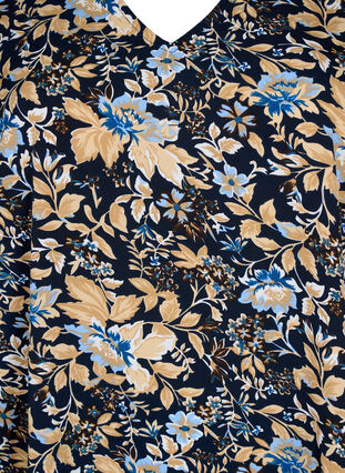 FLASH- tunika med V-hals og mønster, Brown Blue Flower, Packshot image number 2