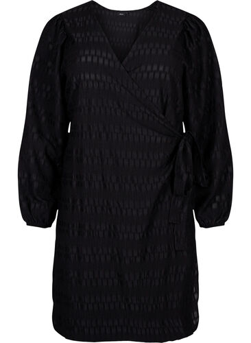 Omslagskjole med lange ermer, Black, Packshot image number 0