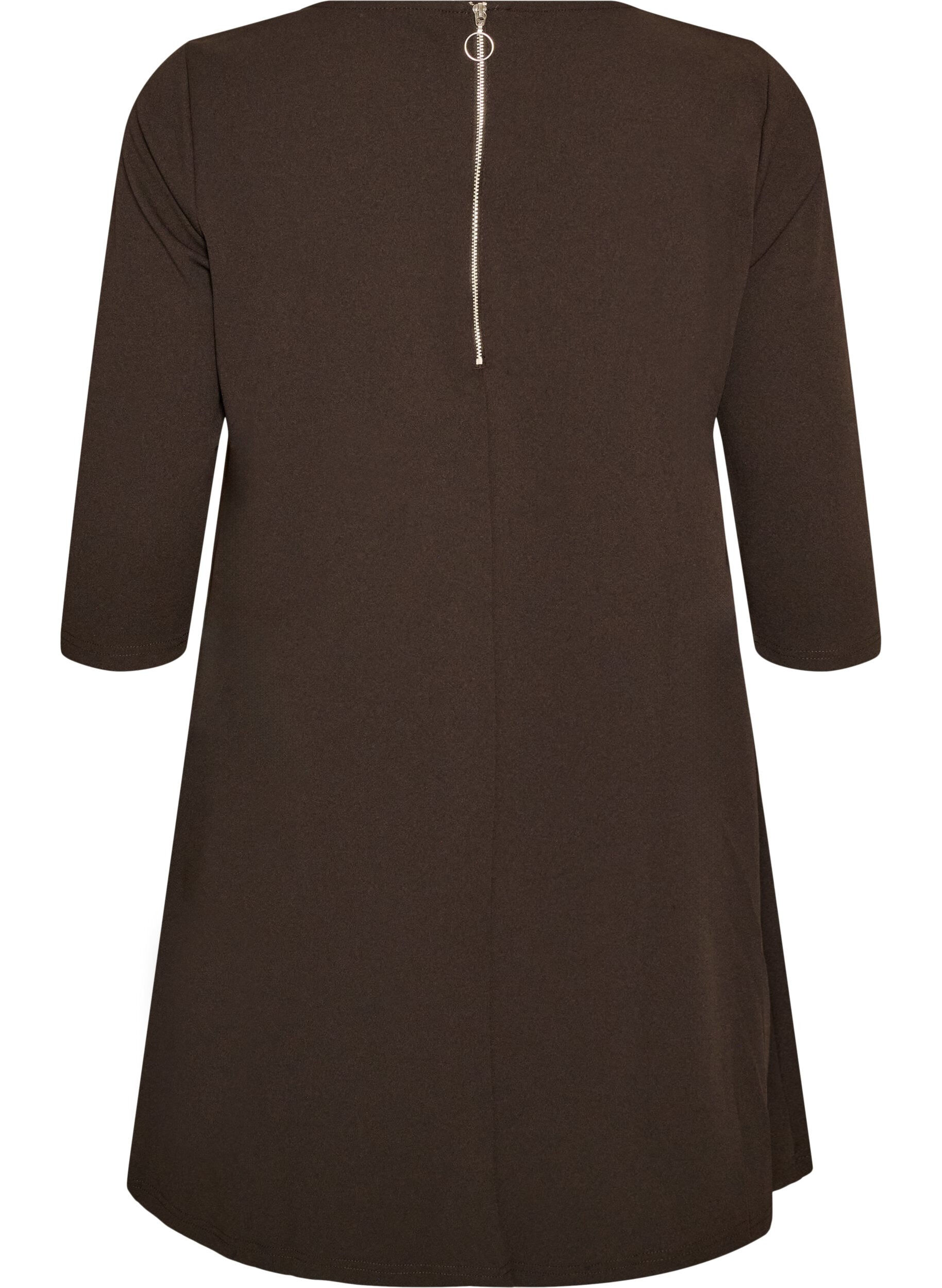 ZizziKort kjole med A-form og 3/4-ermer, Brun, Packshot image number 1