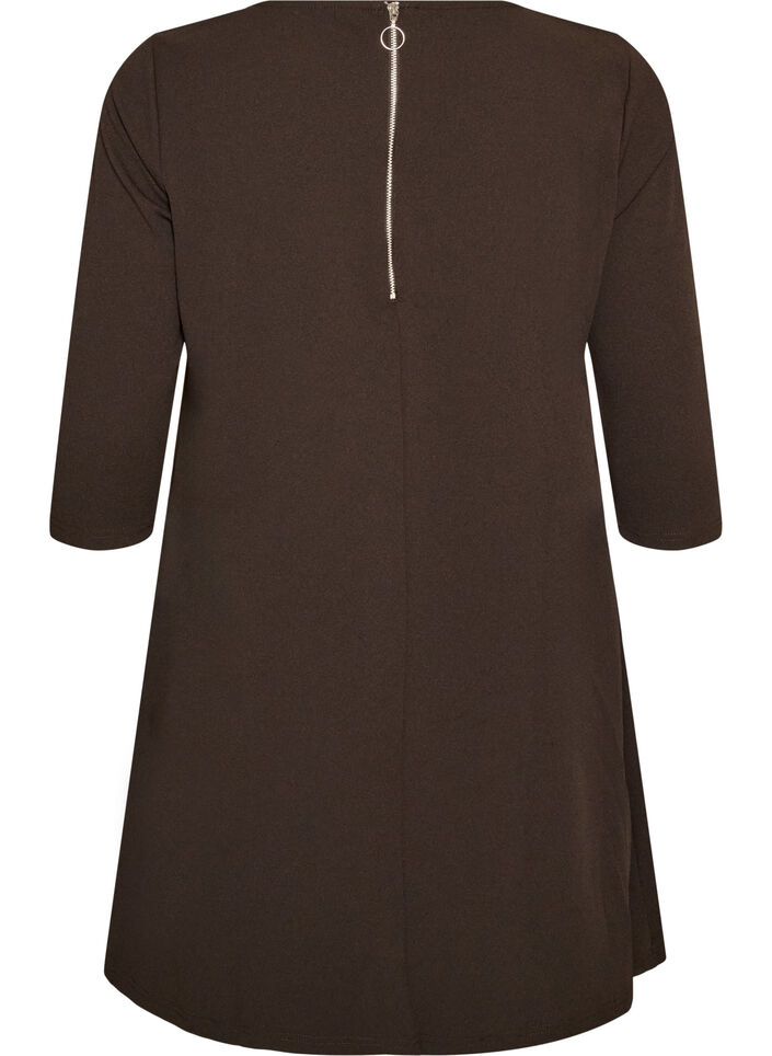 Kort kjole med A-form og 3/4-ermer, Brun, Packshot image number 1