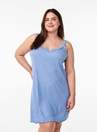 Nattkjole med blonder i fold, Blå Nattkjole med blonder i fold, Blå, Model