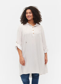 Viskosetunika med hette, Natural/White Stripe, Model