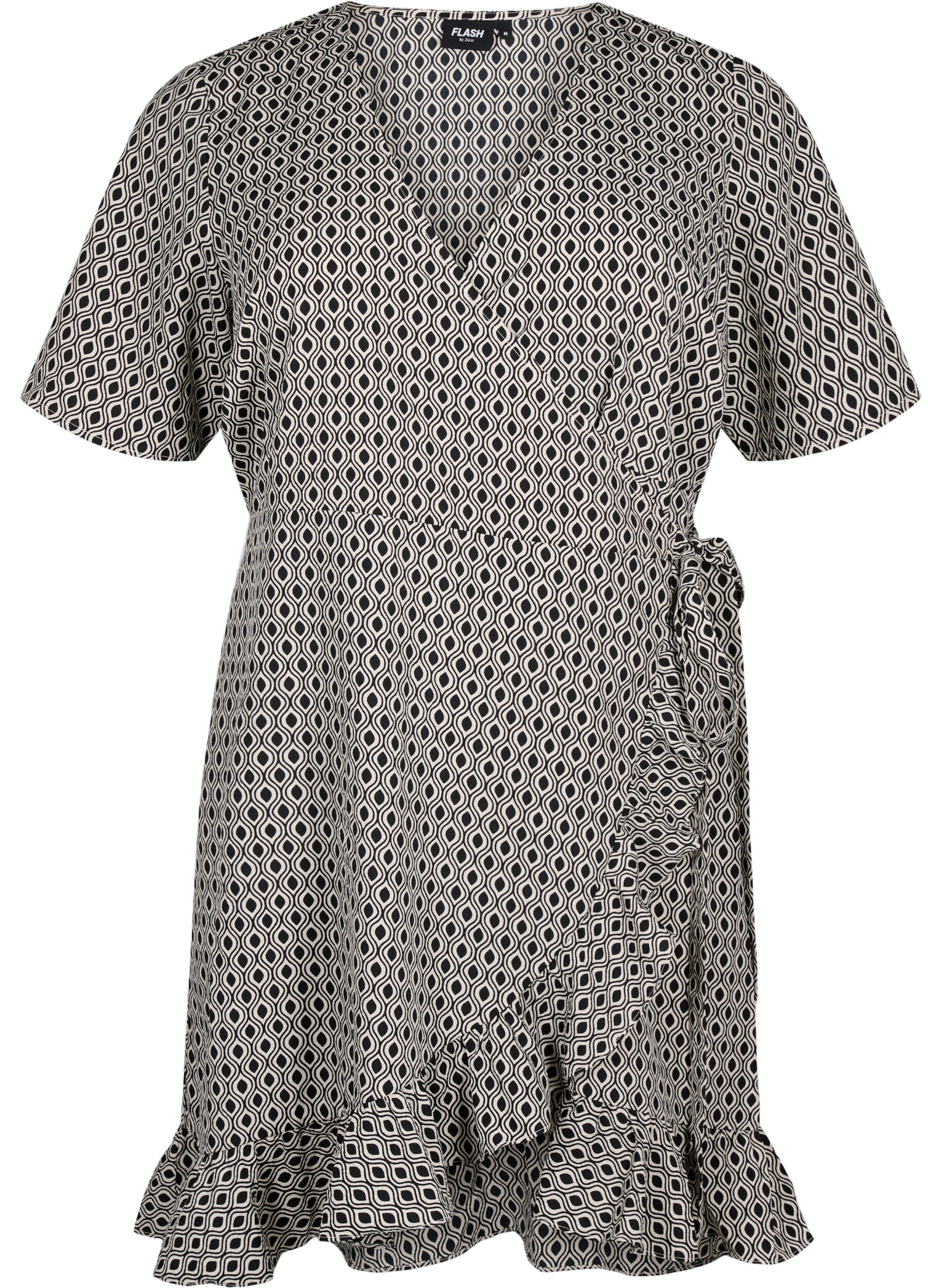 Zizzi Flash - Omslagskjole med korte ermer, Black White Graphic, Packshot image number 0