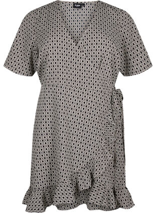 Zizzi Flash - Omslagskjole med korte ermer, Black White Graphic, Packshot image number 0