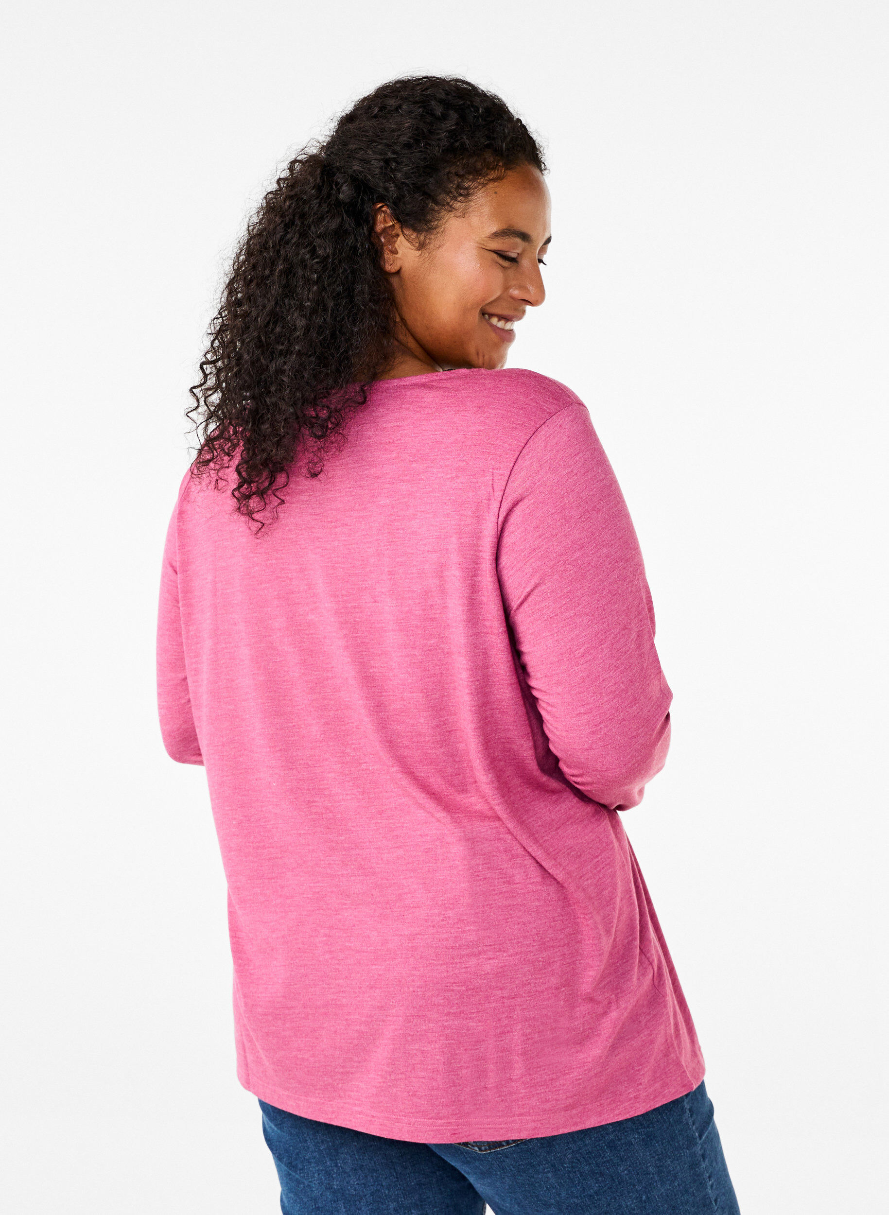 Zizzi Langermet T-skjorte med rund hals, Malaga Mel., Model image number 1