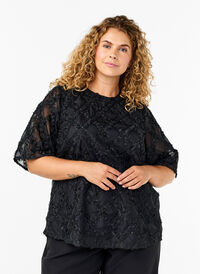 Bluse med harlekinmønster, Black Bluse med harlekinmønster, Black, Model