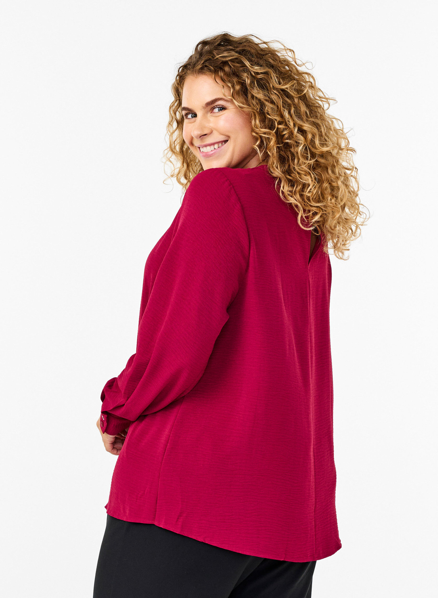 Zizzi Bluse med blondedetaljer, Red Plum, Model image number 1
