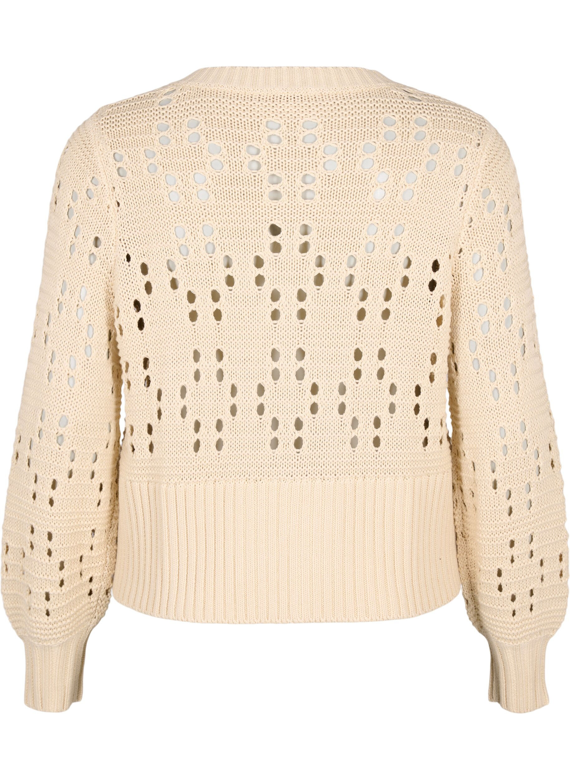 Zizzi Strikket cardigan med b&aring;nd og hullm&oslash;nster, Birch, Packshot image number 1