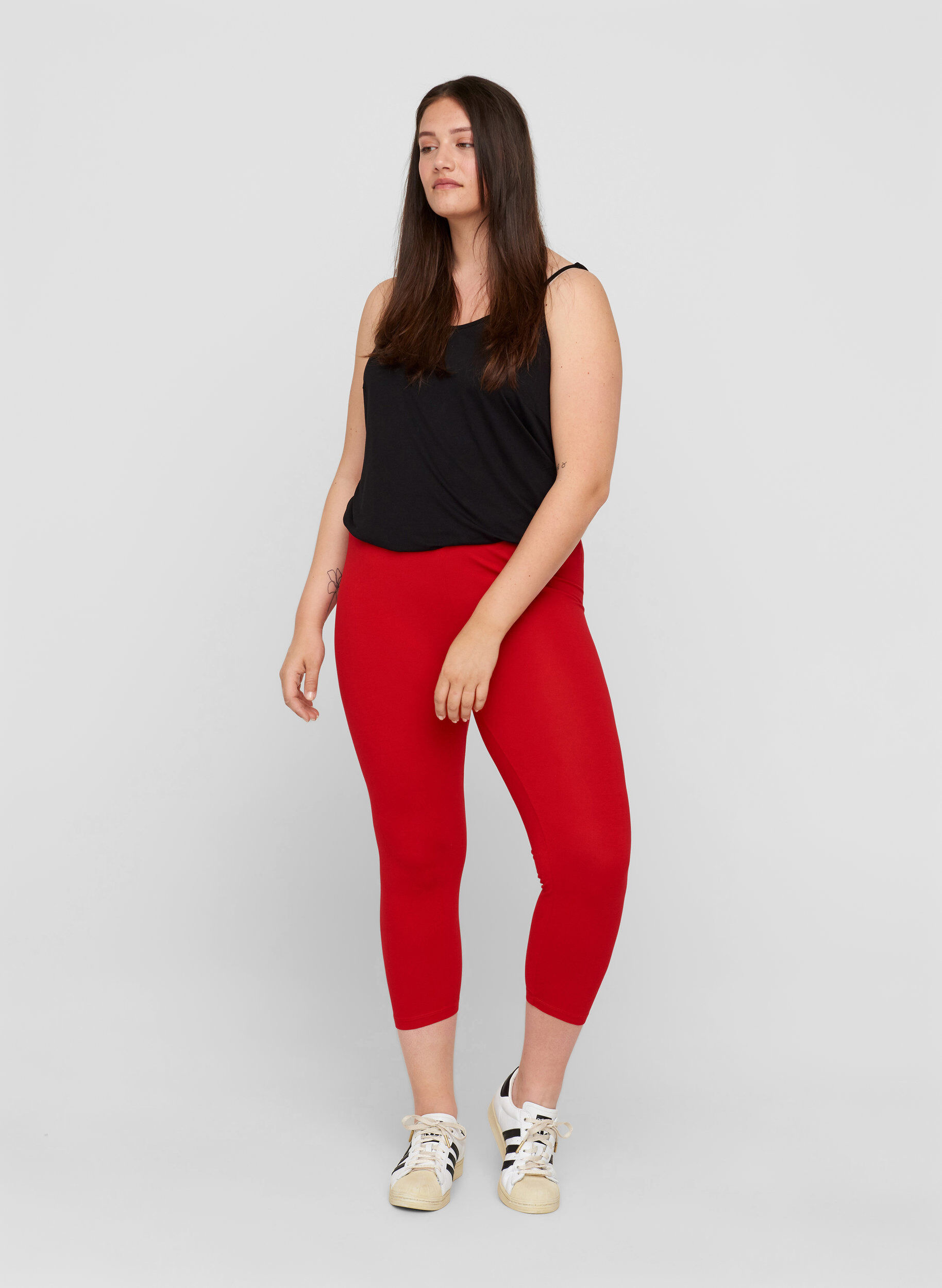 Zizzi 3/4-basisleggings, Tango Red, Model image number 0